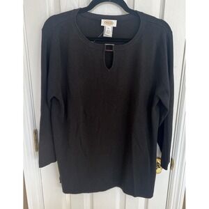 Talbots Black‎ Keyhole Top XL Goth Capsule Wardrobe Office Old Money   $78